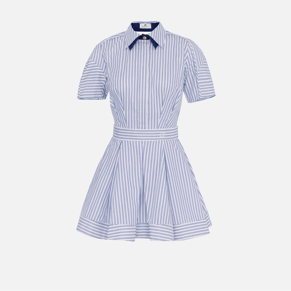Elisabetta Franchi Blue and White Striped Poplin Mini Dress